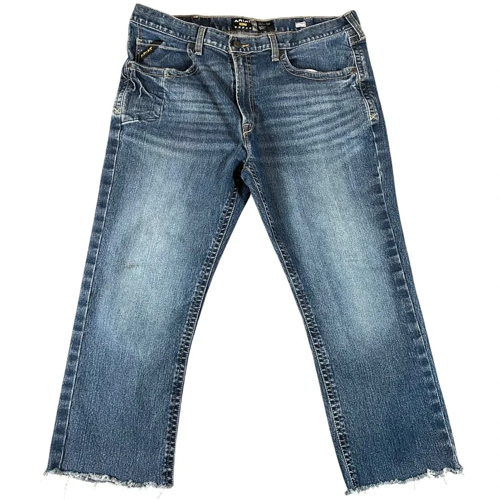 Ariat Rebar M4 Relaxed Boot Cut Jeans Mens 38x30 Fits 40x25 Hemmed Denim Work‎
